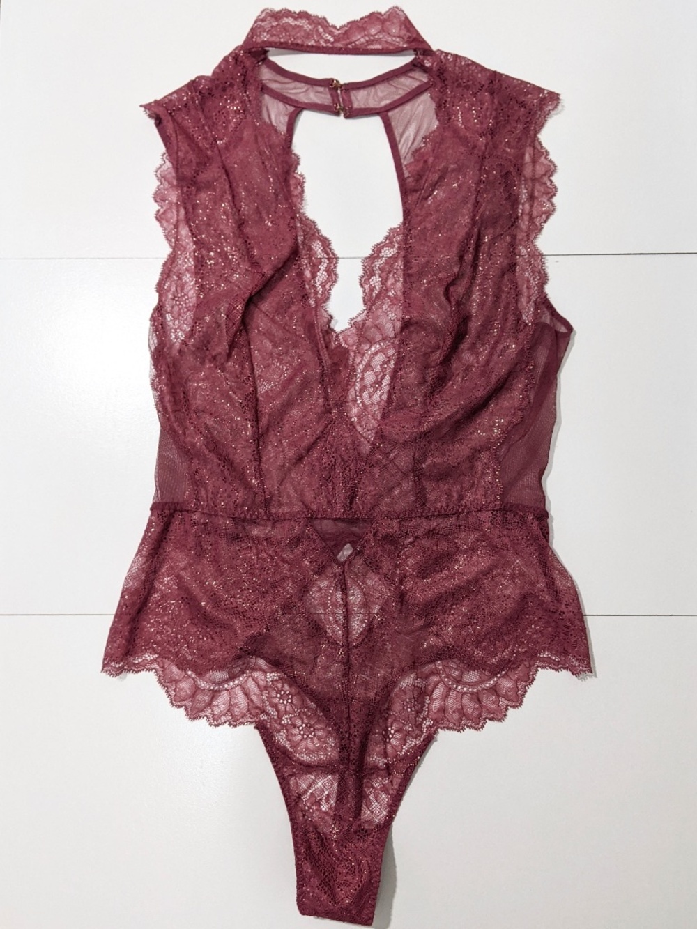 VS Mauve Floral Paisley Lace Teddy With Shimmer